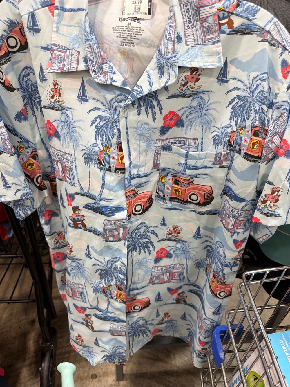 Buc-ee's Light Blue Tropical Print Short-Sleeve Button-Down Shirt